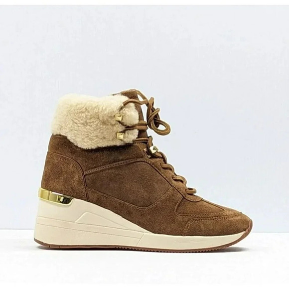 Michael Kors Women's Liv Wedge Booties Dark Caramel Suede Size 9.5 M (MSRP $250) - Picture 3 of 9